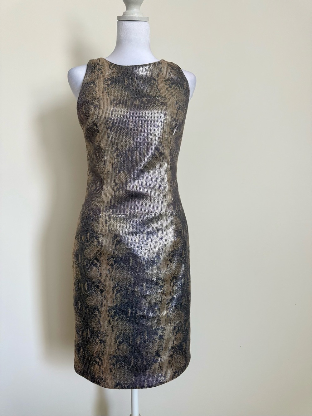 Betsy & Adam sequin Gold and Black snake print Dress size 4